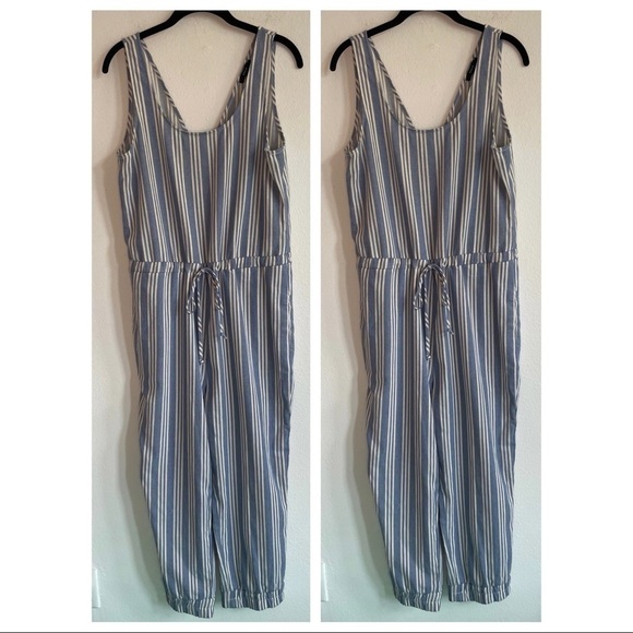 ANTHROPOLOGIE DREW STRIPED CHAMBRAY TANK JUMPSUIT - Picture 1 of 9